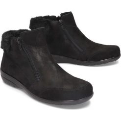 RIEKER X0652-00 black, botki damskie. Czarne koturny damskie Rieker, z wełny, bez obcasa, na koturnie, na zamek. Za 289,90 zł.
