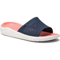Klapki CROCS - Literide Slide 205183 Navy/Melon. Niebieskie klapki damskie Crocs, bez wzorów, z tworzywa sztucznego, bez obcasa. Za 199,00 zł.