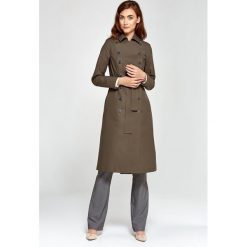Elegancki trencz damski - khaki. Brązowe płaszcze damskie NIFE, xl, w paski, z bawełny, eleganckie. Za 309,00 zł.
