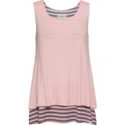 Top w optyce 2 w 1 bonprix stary róż - dymny niebieski. Różowe topy damskie bonprix, w paski, bez kołnierzyka. Za 29,99 zł.