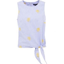 J.CREW EMBROIDERED PINEAPPLE SIDE TIE TOP Bluzka blue/ white. Niebieskie bluzki damskie marki J.CREW, bez wzorów, z bawełny, bez kołnierzyka, bez rękawów. Za 409,00 zł.