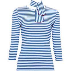 Koszulka w kolorze niebiesko-białym. Niebieskie koszulki damskie Esprit, m, w paski, z bawełny, z okrągłym kołnierzem. W wyprzedaży za 59,95 zł.