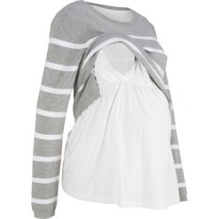 Sweter ciążowy i do karmienia bonprix jasnoszary melanż - biały w paski. Szare swetry damskie bonprix, w paski, z długim rękawem, długie, bez kaptura. Za 109,99 zł.