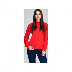 Bluzka595 Czerwony. Czerwone bluzki damskie FIGL, xl, bez wzorów, eleganckie, z klasycznym kołnierzykiem, z długim rękawem. Za 135,00 zł.