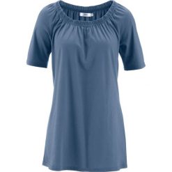 Shirt bawełniany z dekoltem "carmen", krótki rękaw bonprix niebieski indygo. Niebieskie koszulki damskie bonprix, bez wzorów, z bawełny, bez kołnierzyka. Za 34,99 zł.