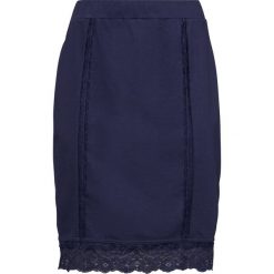 Spódnica z dżerseju z koronką bonprix ciemnoniebieski. Niebieskie spódniczki damskie bonprix, w paski, z bawełny, krótkie, mini, dopasowane. Za 49,99 zł.