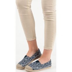 MODNE ETNICZNE ESPADRYLE. Niebieskie baleriny damskie Merg, bez wzorów, bez obcasa. Za 29,90 zł.