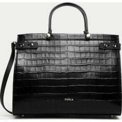 Furla - Torebka skórzana Lady M. Czarne torby damskie na zakupy Furla, w paski, z poliesteru, na ramię, bez dodatków. Za 2099,00 zł.