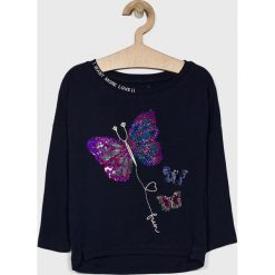 Desigual - Longsleeve dziecięcy 104-164 cm. Niebieskie bluzki dziewczęce Desigual, z aplikacjami, z bawełny, z okrągłym kołnierzem, z długim rękawem, długie, bez kaptura. W wyprzedaży za 119,90 zł.