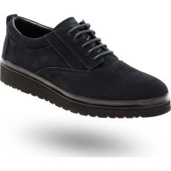 PÓŁBUTY EMPORIO ARMANI. Niebieskie półbuty męskie Emporio Armani, bez wzorów, ze skóry, na sznurówki. Za 534,50 zł.
