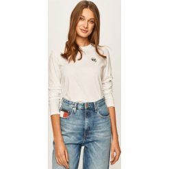Karl Lagerfeld - Longsleeve. Czarne bluzki damskie KARL LAGERFELD, s, z aplikacjami, z bawełny, z okrągłym kołnierzem. Za 399,90 zł.