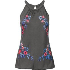 Top shirtowy bonprix antracytowy z nadrukiem. Szare topy damskie bonprix, z nadrukiem, z materiału, bez kołnierzyka. Za 24,99 zł.
