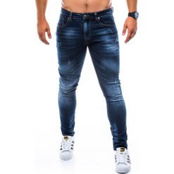 Spodnie męskie jeansowe P750 - granatowe. Niebieskie spodnie męskie Ombre Clothing, m, bez wzorów, z bawełny. Za 59,00 zł.