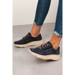 Granatowe półbuty skórzane sznurowane z ozdobnym suwakiem casu 472n. Buty sportowe damskie Casu, z aplikacjami, ze skóry, sportowe, trekkingowe. Za 198,99 zł.