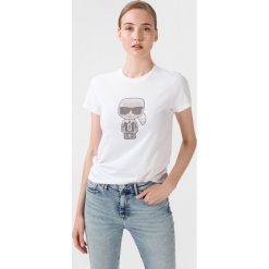 Karl Lagerfeld Ikonik Koszulka Biały. Białe koszulki damskie KARL LAGERFELD, xs, z aplikacjami, z bawełny, bez kołnierzyka. Za 452,95 zł.