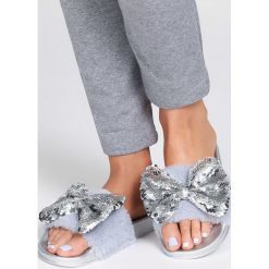 Srebrne Klapki Undisclosed. Szare klapki damskie Born2be, w paski, na płaskiej podeszwie. Za 49,99 zł.
