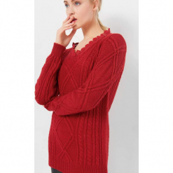 Sweter z warkoczami. Czerwone swetry klasyczne damskie marki Orsay, s, z dzianiny, dekolt w kształcie v. Za 119,99 zł.