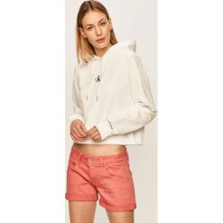 Calvin Klein Jeans - Bluza CK one. Białe bluzy damskie Calvin Klein Jeans, s, z nadrukiem, z bawełny, bez rękawów, z kapturem. W wyprzedaży za 319,90 zł.
