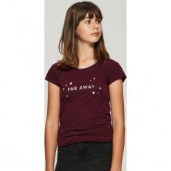 T-shirt z nadrukiem - Bordowy. Czerwone t-shirty damskie Sinsay, l, z nadrukiem. Za 9,99 zł.
