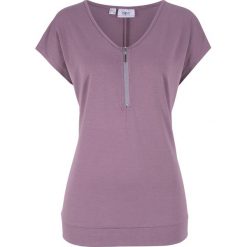 T-shirt z zamkiem, krótki rękaw bonprix matowy lawendowy. Fioletowe bluzki damskie bonprix, bez wzorów, bez kołnierzyka, z krótkim rękawem. Za 54,99 zł.