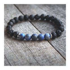 Męska bransoletka :: LAPIS LAZULI matowy & LAWA. Bransoletki męskie kaktusia, z lawą. Za 70,00 zł.