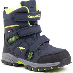 Śniegowce KANGAROOS - K-Rani Rtx 18302 000 4054 Dk Navy/Lime. Niebieskie śniegowce chłopięce KangaROOS, bez zapięcia. W wyprzedaży za 219,00 zł.