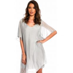 Jedwabna sukienka w kolorze jasnoszarym. Szare sukienki damskie Silk Premium, s, bez wzorów, z jedwabiu, z okrągłym kołnierzem, bez rękawów, midi, asymetryczne. W wyprzedaży za 150,95 zł.