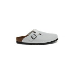 Chodaki Birkenstock BIKENSTOCK NASHUA WEISS. Szare klapki damskie Birkenstock, bez wzorów, bez obcasa. Za 404,17 zł.