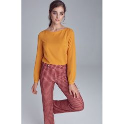 Musztardowa Bluzka z Bufiastym Rękawem. Bluzki damskie Molly.pl, s, bez wzorów, z tkaniny, eleganckie, bez kołnierzyka, z długim rękawem. Za 149,90 zł.