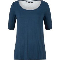 T-shirt 2 w 1 "kryjący krągłości" bonprix ciemnoniebiesko-jasnoszary melanż. Niebieskie t-shirty damskie bonprix, bez wzorów, bez kołnierzyka. Za 74,99 zł.