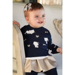 Mayoral - Sweter dziecięcy 74-98 cm. Niebieskie swetry dziewczęce Mayoral, z aplikacjami, z bawełny, z okrągłym kołnierzem. Za 115,90 zł.