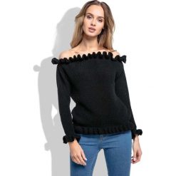 Czarny Sweter z Dekoltem Typu Carmen. Czarne swetry damskie Molly.pl, uniwersalny, bez wzorów, eleganckie, z krótkim rękawem, krótkie, bez kaptura. Za 99,90 zł.