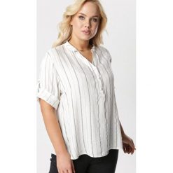 Biało-Szara Bluzka Tanianos. Białe bluzki damskie Born2be, xl, bez wzorów, z jeansu, ze stójką, plus size, bez rękawów. Za 69,99 zł.
