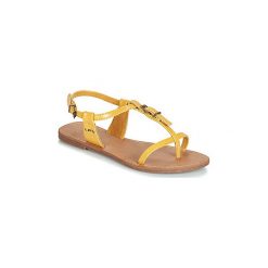 Sandały LPB Shoes ZHOE. Żółte sandały damskie marki LPB Shoes, bez wzorów, bez obcasa, bez zapięcia. Za 99,00 zł.