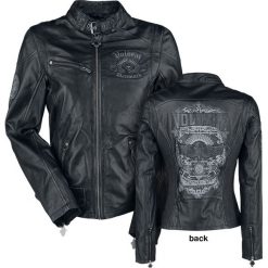 Volbeat EMP Signature Collection Kurtka skórzana damska czarny. Czarne kurtki damskie marki Volbeat, m, z nadrukiem, ze skóry, bez kaptura. Za 649,90 zł.