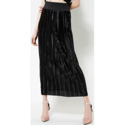 Długie spódnice: Czarna Spódnica Pleated Satin