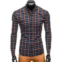 KOSZULA MĘSKA W KRATĘ Z DŁUGIM RĘKAWEM K399 - GRANATOWA/ZIELONA. Zielone koszule męskie na spinki Ombre Clothing, m, z długim rękawem. Za 49,00 zł.