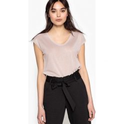 T-shirty damskie: Gładki T-shirt z okrągłym dekoltem i krótkim rękawem