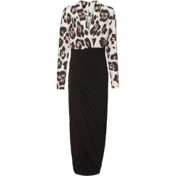 Sukienka w cętki leoparda bonprix czarno-kremowo-brązowy leo. Czarne sukienki damskie bonprix, bez wzorów, eleganckie, bez kołnierzyka, z długim rękawem, długie, kopertowe. Za 149,99 zł.