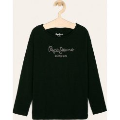 Pepe Jeans - Longsleeve dziecięcy Nuria LS 128-180 cm. Czarne bluzki dziewczęce Pepe Jeans, z aplikacjami, z bawełny, z okrągłym kołnierzem, z długim rękawem, długie, bez kaptura. Za 99,90 zł.
