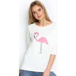 Kremowa Bluzka Shiny Flamingo. Białe bluzki longsleeves Born2be, l. Za 39,99 zł.