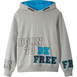 Bluza z kapturem bonprix jasnoszary melanż z nadrukiem. Szare bluzy chłopięce bonprix, z nadrukiem, bez rękawów, z kapturem. Za 59,99 zł.