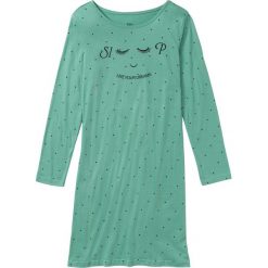 Koszula nocna bonprix zielony szałwiowy z nadrukiem. Zielone koszule nocne damskie bonprix, z nadrukiem, ze skóry, bez kołnierzyka, bez rękawów. Za 34,99 zł.