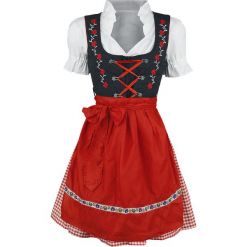 Almwerk Mascha Dirndl Sukienka czerwony/czarny/biały. Sukienki małe czarne marki Almwerk, m, z aplikacjami, z kokardą, z krótkim rękawem. Za 164,90 zł.