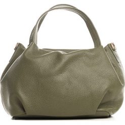Shopper bag damskie: Skórzana torebka w kolorze oliwkowym – 28 x 18 x 25 cm