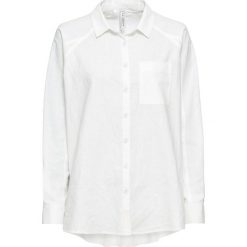 Bluzka oversize z domieszką lnu bonprix biały. Białe koszulki damskie bonprix, bez wzorów, bez kołnierzyka, bez rękawów. Za 109,99 zł.
