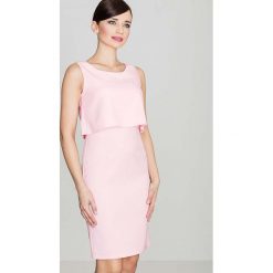 Elegancka Różowa Sukienka Na Szerokich Ramiączkach. Różowe sukienki damskie Molly.pl, do pracy, s, bez wzorów, eleganckie, bez kołnierzyka, bez rękawów, midi, dopasowane. Za 159,90 zł.
