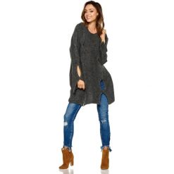 Moherowy sweter z wycięciami grafit ELISE. Szare swetry klasyczne damskie marki Lemoniade, z wełny, eleganckie, z klasycznym kołnierzykiem. Za 149,90 zł.