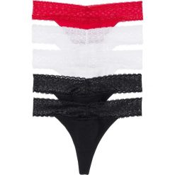 Stringi z koronką (5 par) bonprix czarny + biały + czerwony. Czarne stringi damskie marki bonprix, w koronkowe wzory, z koronki. Za 44,95 zł.