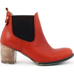 Sztyblety na słupku - skóra naturalna - model 455 - kolor brąz. Pomarańczowe botki damskie Zapato, na zimę, ze skóry, klasyczne, na wysokim obcasie, na obcasie, bez zapięcia. W wyprzedaży za 299,25 zł.